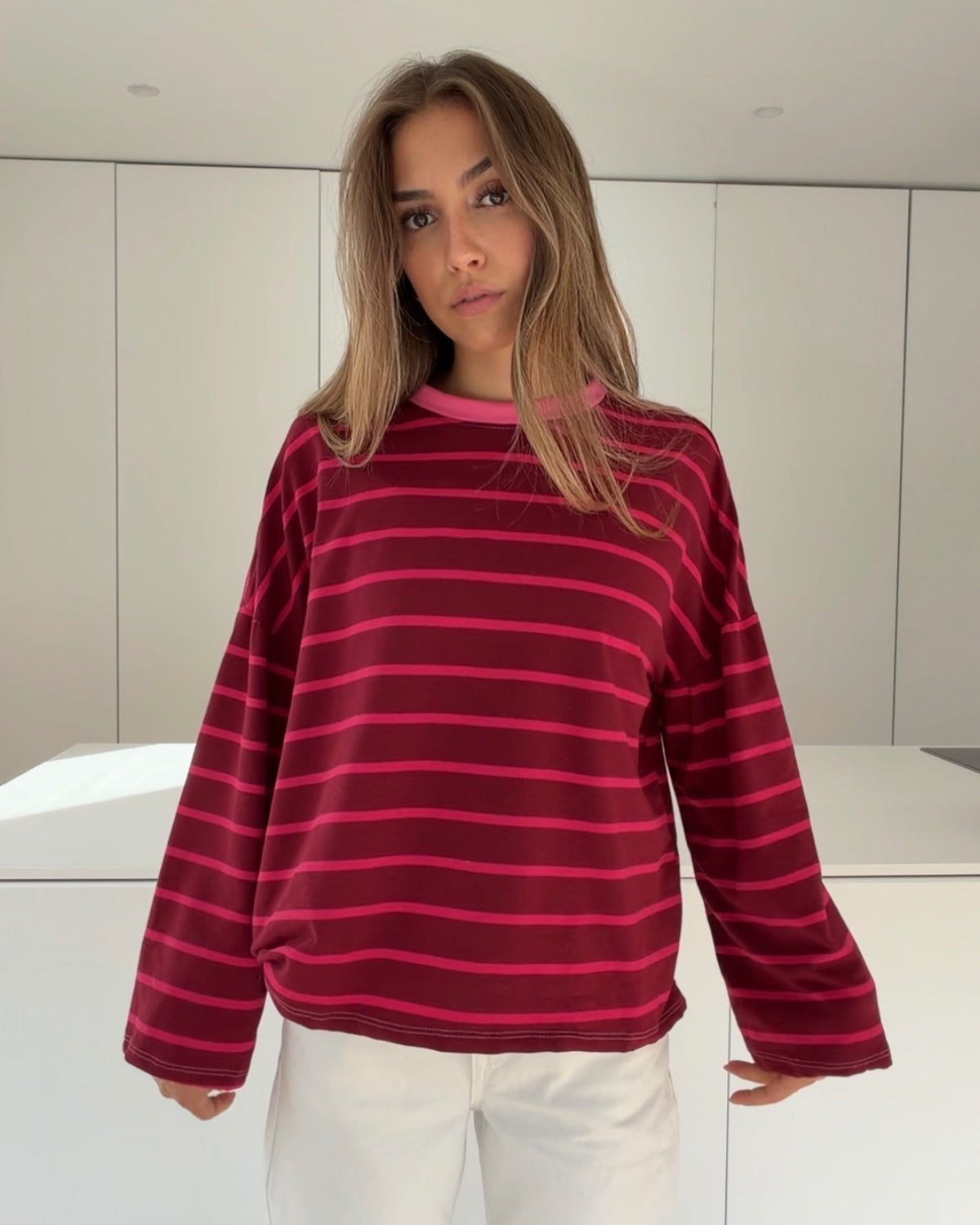 STRIPED LONGSLEEVE BURGUNDY-PINKY BURGUNDY-PINK – Bordeaux-Pink | avenuegirls.de Damenmode