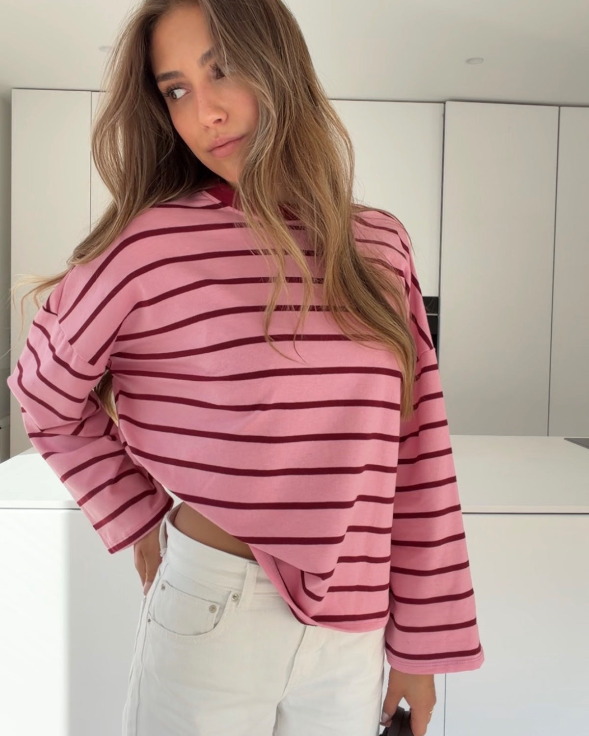 STRIPED LONGSLEEVE PINK PINK – Rosa | avenuegirls.de Damenmode