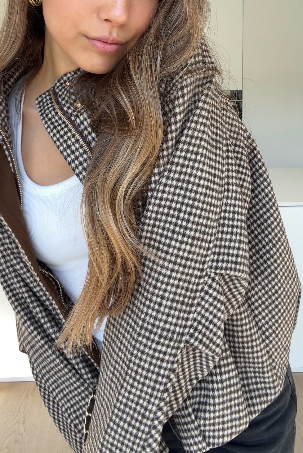 KARO ZIP JACKET BROWN – Braun | avenuegirls.de Damenmode