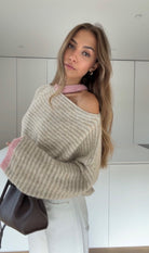 STRIPED CUTOUT SWEATER BEIGE-PINK – Beige-Rosa | avenuegirls.de Damenmode