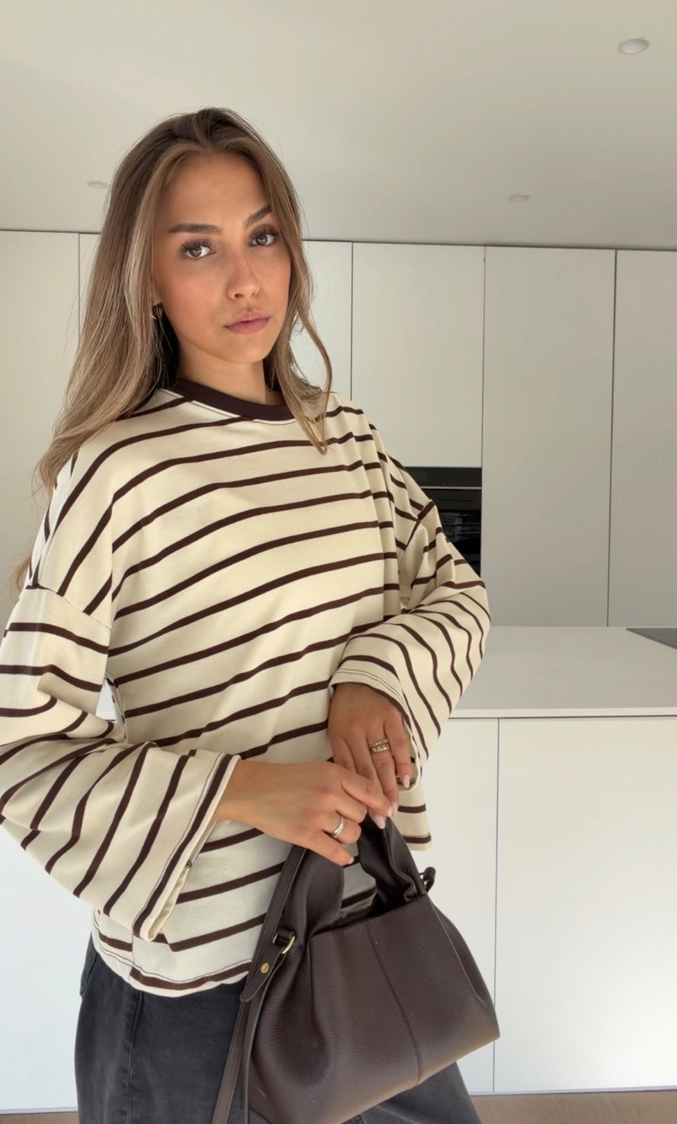 STRIPED LONGSLEEVE CREAM-BROWN – Creme-Braun | avenuegirls.de Damenmode