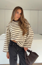 STRIPED LONGSLEEVE CREAM-BROWN – Creme-Braun | avenuegirls.de Damenmode