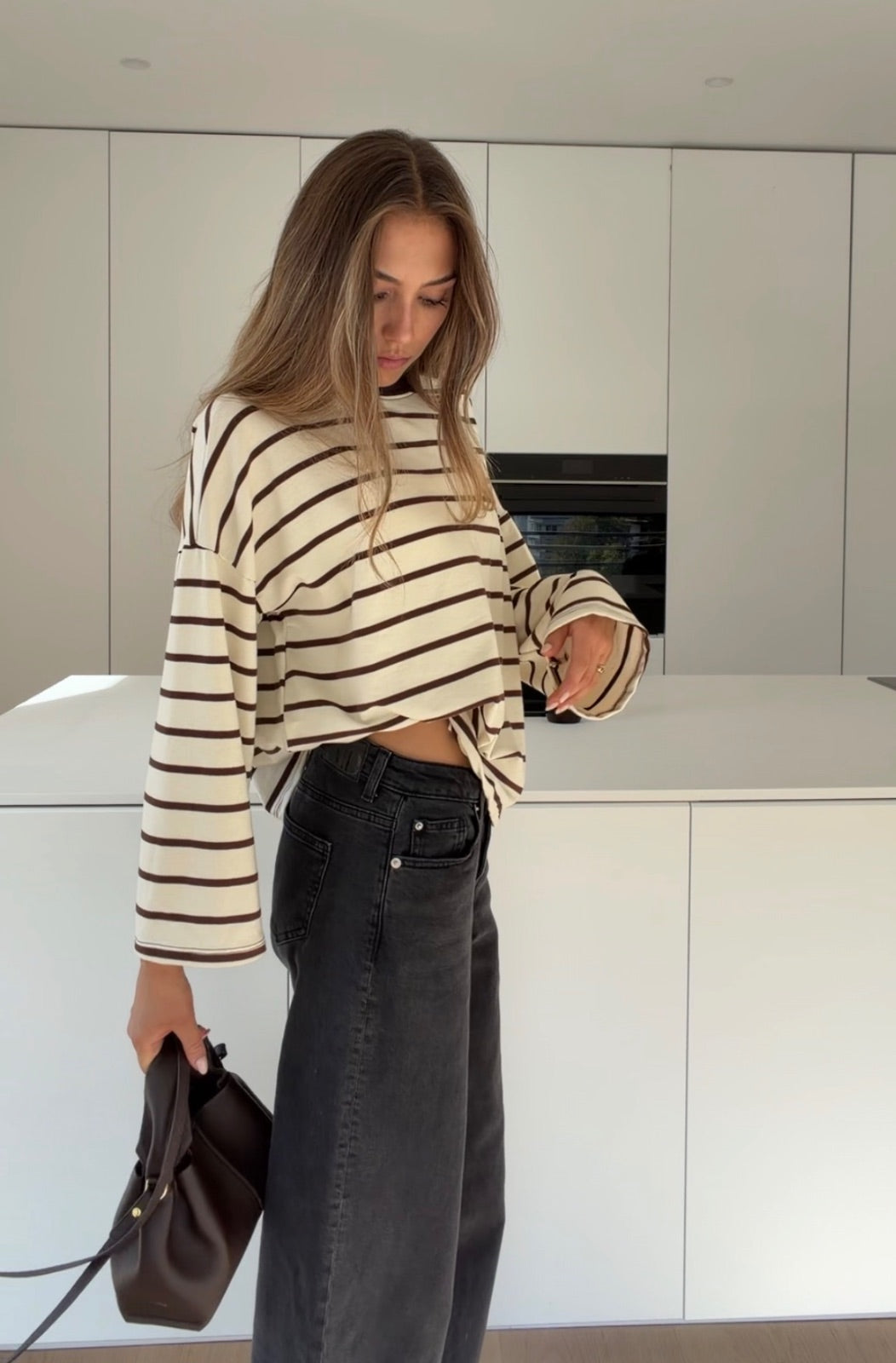 STRIPED LONGSLEEVE CREAM-BROWN – Creme-Braun | avenuegirls.de Damenmode