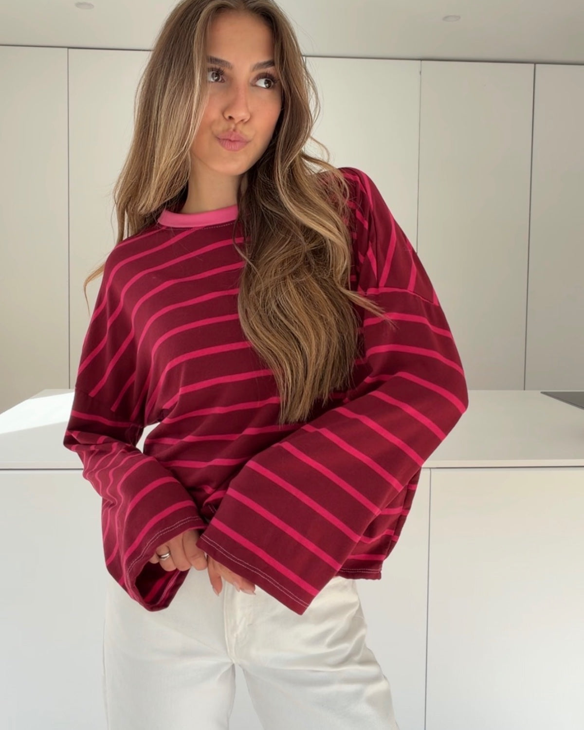 STRIPED LONGSLEEVE BURGUNDY-PINKY BURGUNDY-PINK – Bordeaux-Pink | avenuegirls.de Damenmode