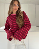 STRIPED LONGSLEEVE BURGUNDY-PINKY BURGUNDY-PINK – Bordeaux-Pink | avenuegirls.de Damenmode
