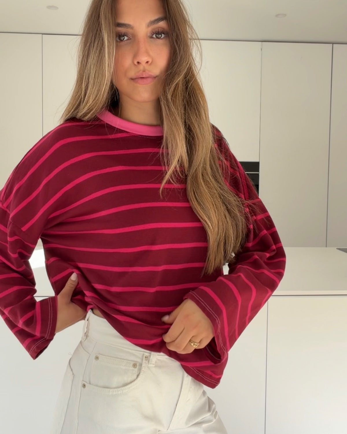 STRIPED LONGSLEEVE BURGUNDY-PINKY BURGUNDY-PINK – Bordeaux-Pink | avenuegirls.de Damenmode