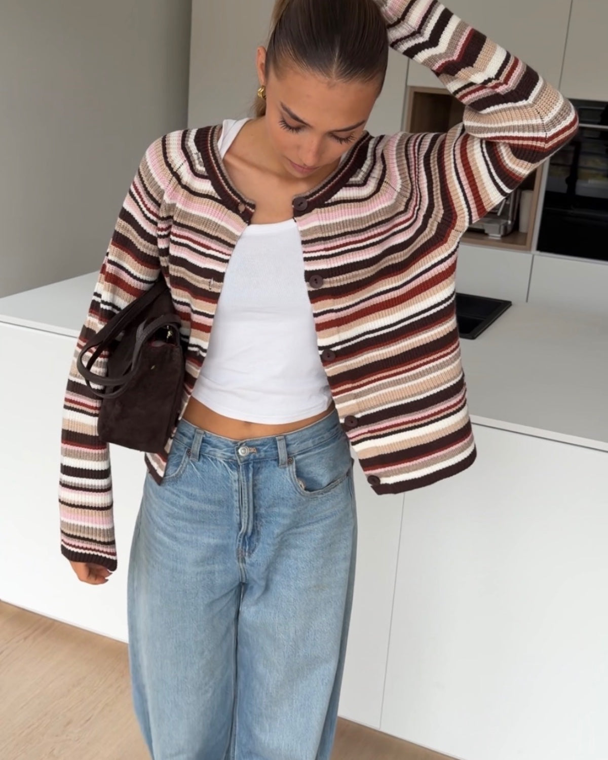 COLORFUL CARDIGAN BROWN-PINK – Braun-Rosa | avenuegirls.de Damenmode