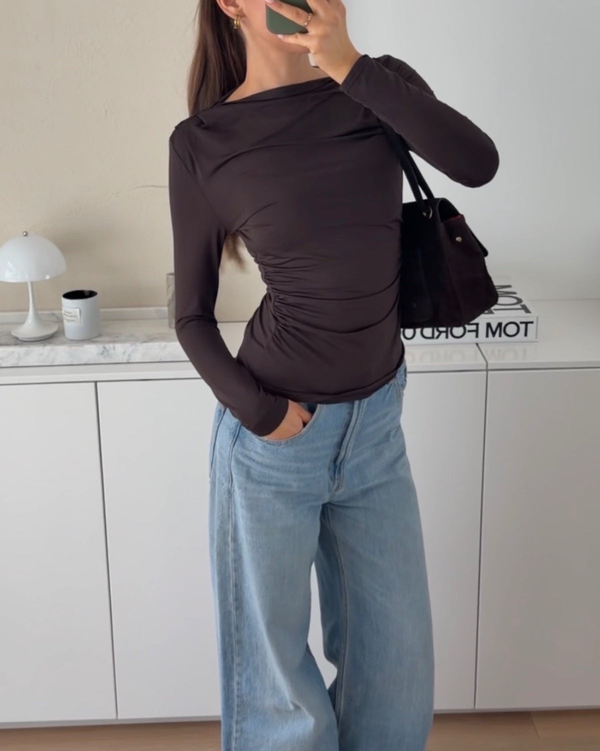 LONGSLEEVE DRAPIERT BROWN – Braun | avenuegirls.de Damenmode